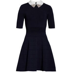 Ted Baker Embellished Collar Knit Fit & Flare Dress